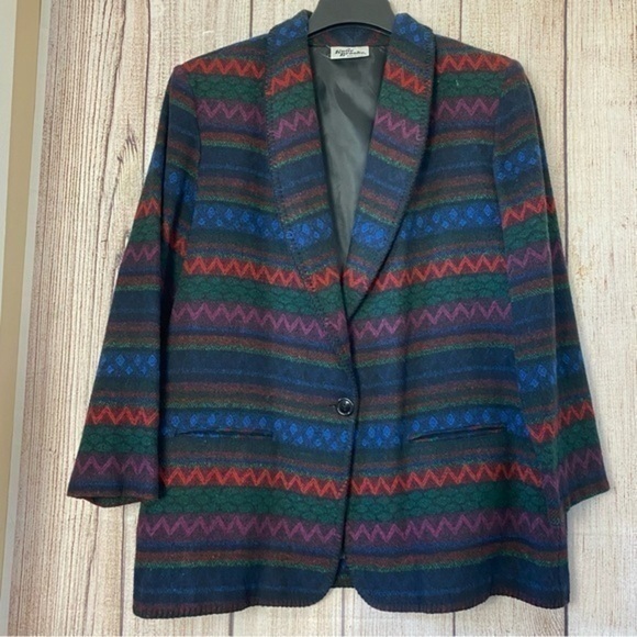 Katie Brooks Jackets & Blazers - Vintage Katie Brooke Blazer coat Womens Sz 16 wool blend Aztec southwestern USA